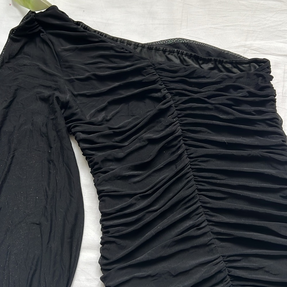 NWT LOGENE One Shoulder Puff Long Sleeve Ruched Bodycon Mini Dress - Picture 9 of 9